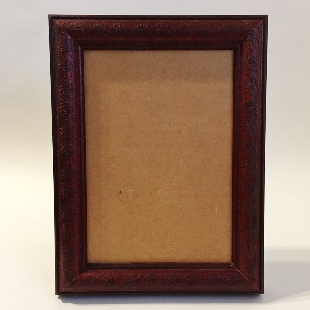 Picture Frame Cass Leaf Pattern Wood 4 1/2" X 6 1/2" Photo Desk Table Red Brown